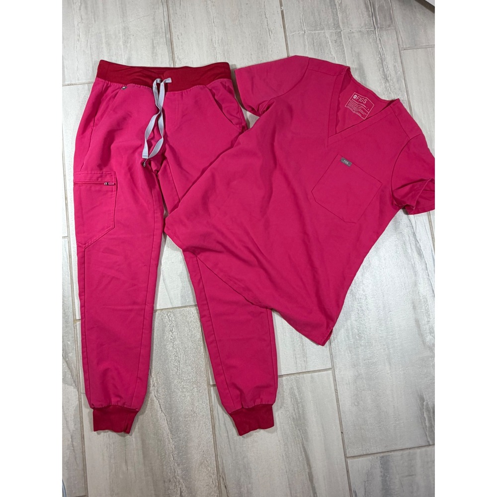 Figs Technical Collection Scrub Set Magenta Pink V-Neck Top S Zamora Joggers XS